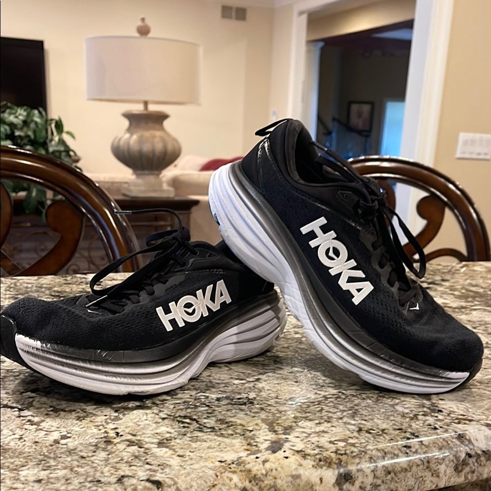 Hoka Biondi 9 Black and White Athletic Sneakers size 9.5